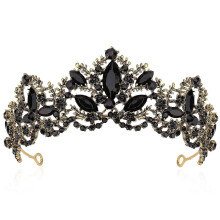 (As show, One size) Black Tiara for Women Gold Crown for Girls Wedding Princess Birthday Crystal Rhinestones Headbands for Prom Bridal Party Halloween Costume Christmas G