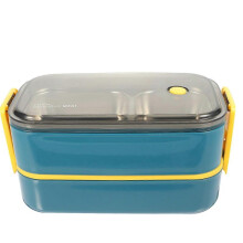 Lunch Box Office Worker Double Layer Food Storage Blue 22X12X11CM Portable 1Set