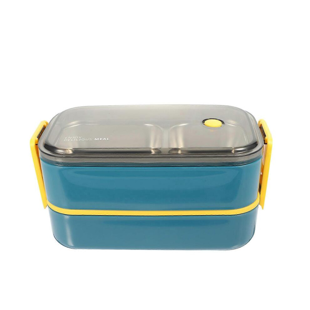 Lunch Box Office Worker Double Layer Food Storage Blue 22X12X11CM Portable 1Set