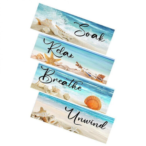 Beach Hanging Sign Wall Decor Home Decoration Rectangle Classic Beach Style 4Pcs 1