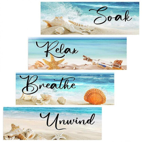 Beach Hanging Sign Wall Decor Home Decoration Rectangle Classic Beach Style 4Pcs 2