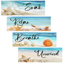 Beach Hanging Sign Wall Decor Home Decoration Rectangle Classic Beach Style 4Pcs