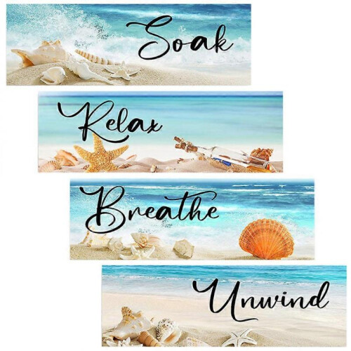 Beach Hanging Sign Wall Decor Home Decoration Rectangle Classic Beach Style 4Pcs