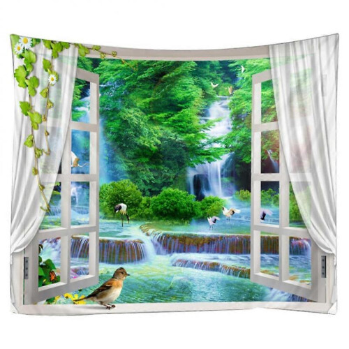 Wall Tapestry 150x150cm Multi-Colored 3D Window Landscape Design Wall Decoration Home Decor 1Set 1