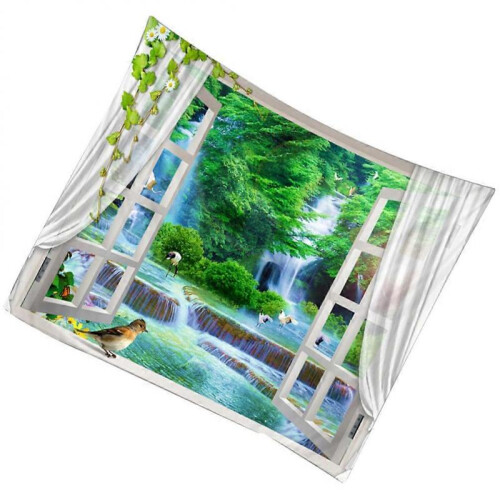 Wall Tapestry 150x150cm Multi-Colored 3D Window Landscape Design Wall Decoration Home Decor 1Set