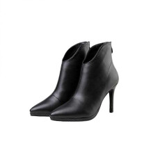 Short Boots for Women Stylish Back Zipper Booties Fashion High-Heeled Pointed Shoes Casual Black Size 39 Non-Slip Soles 1 Pair