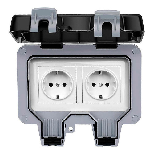 (As show, One size) Socket with lid outdoors - All in one frame + flush-mounted insert + cover, waterproof external socket, dustproof surface-mounted socket 1