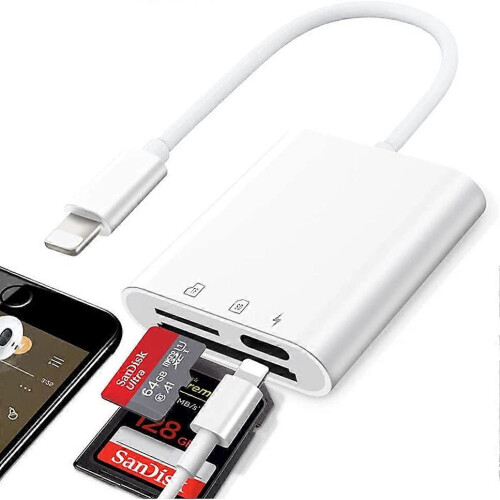 (As show, One size) Sd Card Reader for iPhone iPad 3 in 1 Memory Card Reader Plug and Play Micro SD Card Reader SD Card Adapter Portable Trail Camera Viewer Simultaneous