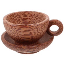 Wood Coffee Mug Dark Red Color Restaurant Decoration Comfortable Grip 1Set