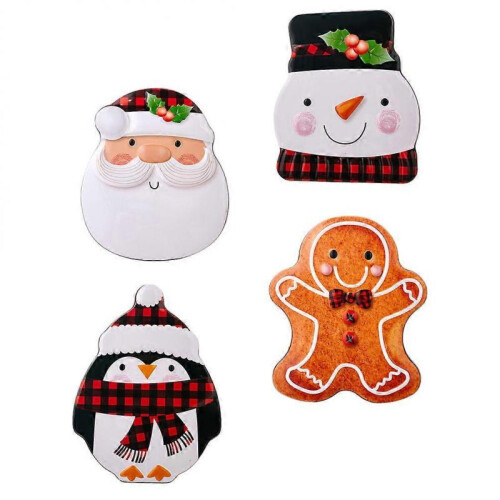 Tinplate Box present Packaging Red Holiday Decoration for Cookies 4Pcs 1