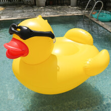 (duck with sunglasses) 1pc Giant Bright Yellow Inflatable Duck Pool Float - Durable PVC Material, Fun Cartoon Design with Fashion Glasses