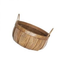 Gathering Basket Rustic Style Wooden Storage Organizer for Camping Picnic Small Size Light Coffee 1Set