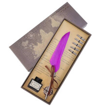 Vintage Feathered Pen Retro Quill Pen Set Writing Office Supplies Purple Copper 1Set