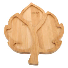 Fruit Plate Wooden Leaf-Shaped Serving Tray for Dining Room Use Divided Sections 14.50X11.00X0.80CM Light Brown 1Pack