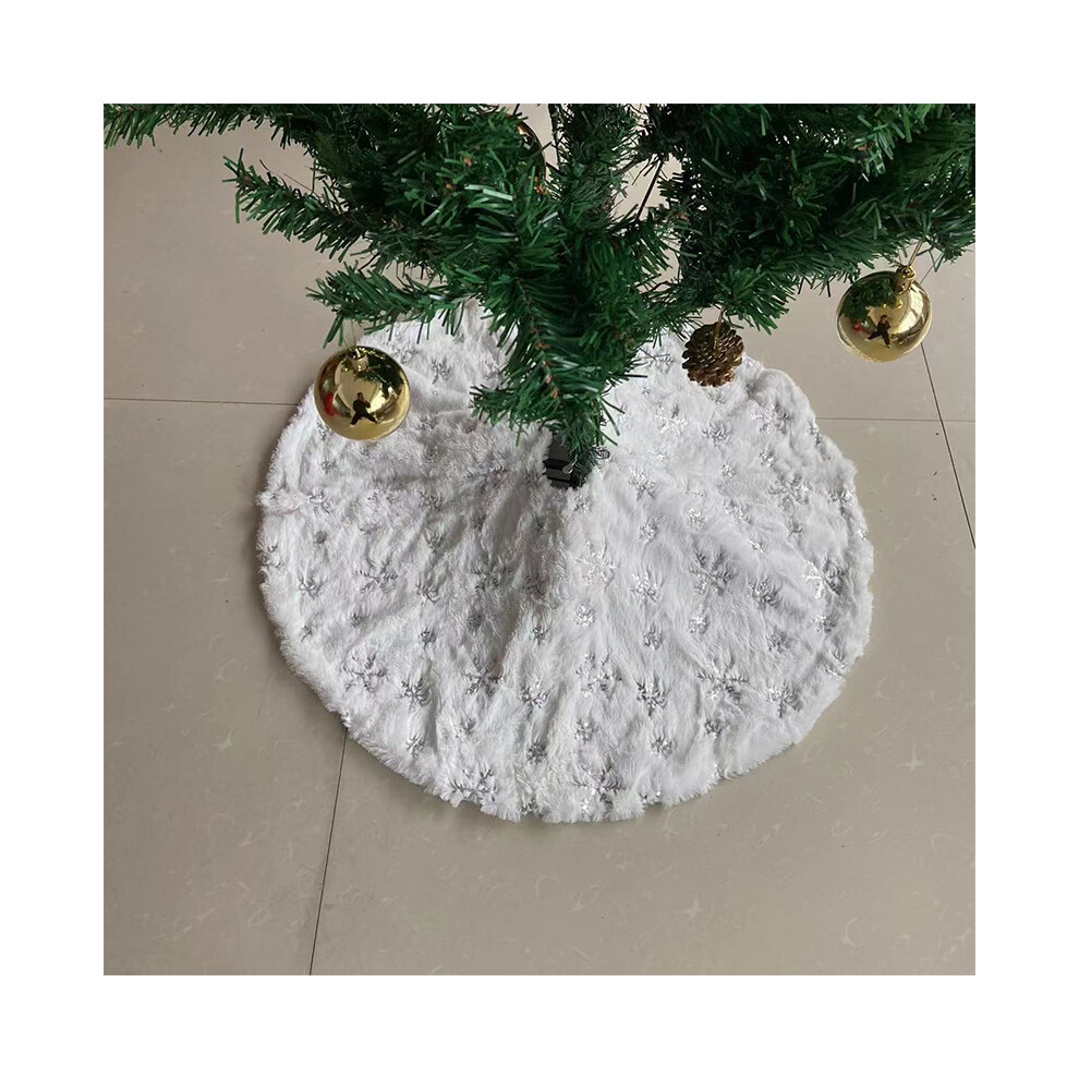(Gold beads and snowflakes white tree skirt 78cm) Christmas Tree Skirt Silver Beads Imitation Snowflake Embroidered Snowflake Tree Skirt-image-OPC-PHNDWCH-NEW