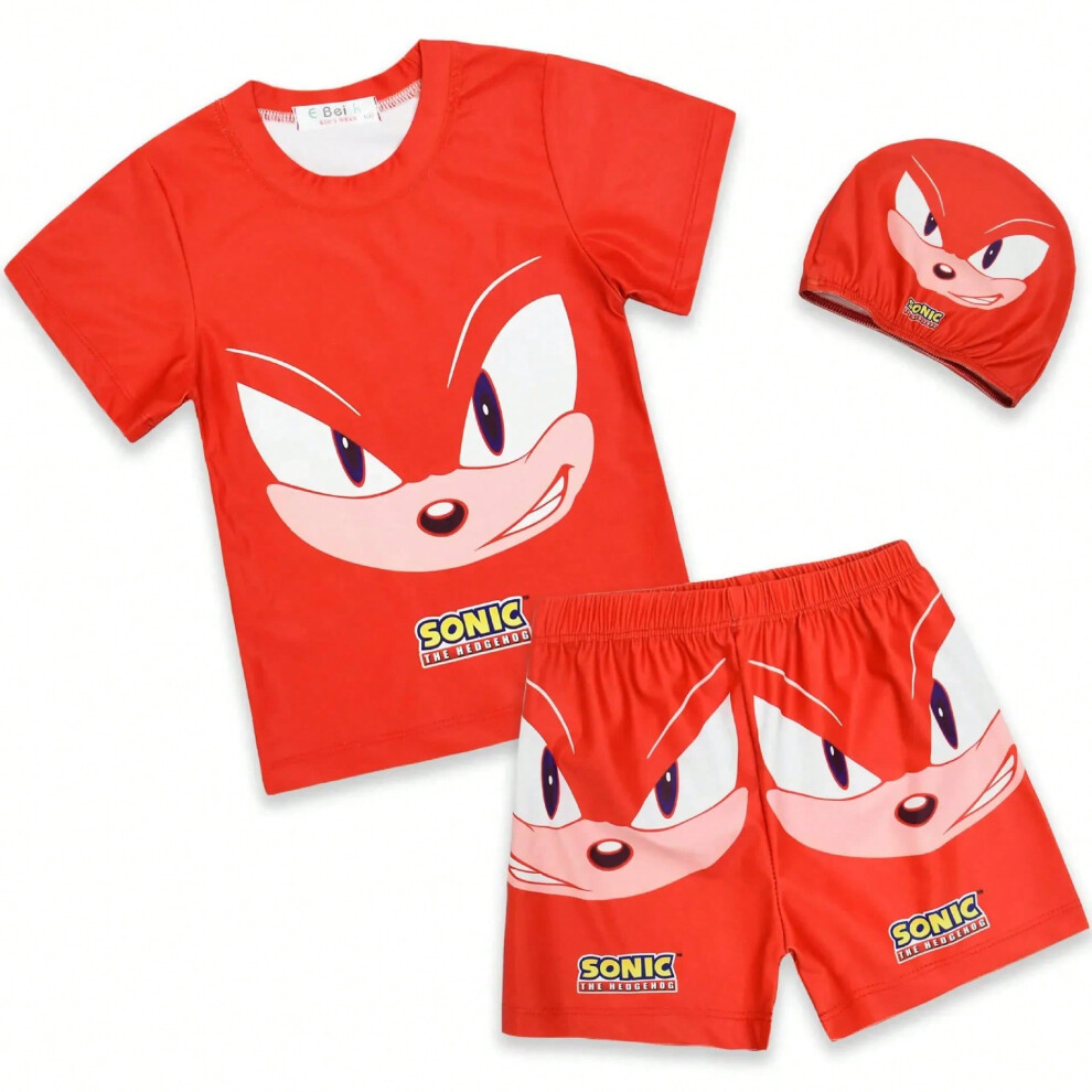 (A Set, 150CM) Sonic The Hedgehog Children's Fashion Casual Swimsuit Short Sleeve Swimming Cap Three Set Children's Clothes Cool Best Gifts-image-OPC-PHNDWQT-NEW