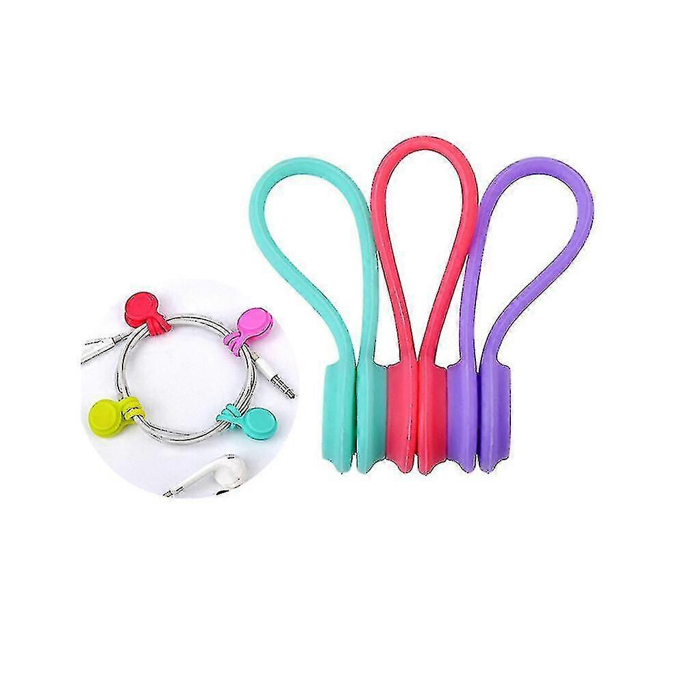 (As Show, One Size) 3Pcs Multi-Purpose Magnetic Earphone Winders Silicone Cord Organizer Wire Holder Cable Bookmark Keychain Management (Random Color) 4704245272562