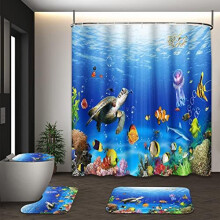 (OKSNCZM8, Four-piece set) Retro Leaf Tropical Plant Leaves Bathroom Four-piece Set Waterproof Shower Curtain Absorbent Floor Mat