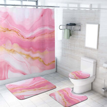 (SDFWEFR43-5, Floor mat 40X60CM) Green Marble Shower Curtain Set With Carpet 4 Piece Set Of Blue Green Gold Lines Turquoise