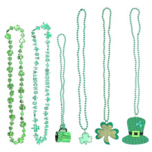 St Patricks Day Supplies Shamrock Beads Necklace Adults Festival Decoration 51x9.5cm Green 12Pcs