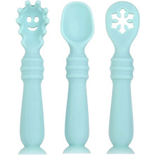 (As show, One size) Silicone Baby Spoon, 3pcs Baby Spoons Learning Utensil Suitable for First Stage Teething Recommended by Weaning Experts