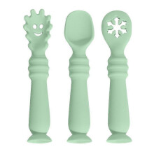 (As show, One size) Silicone Baby SpoonGreen,3pcs Baby Spoons Learning Utensil Suitable for First Stage Teething Recommended by Weaning Experts