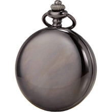 (As show, One size) Pendant Necklace Pocket Watch Pocket Watch Round Polished Quartz Numeral Simple Smooth Cover Chic Alloy ColorBlackfor Men Women