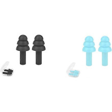 (As show, One size) 2 pairs of soft silicone sleep earplugs (black and blue), noise reducing and reusable sleep earplugs with a shell, perfect for swimming, concerts, hea
