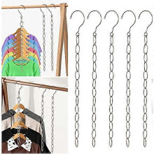 (As show, One size) 5-piece wardrobe space saving hanger (length 50cm), metal wardrobe storage device, smart space storage hanger chain, clothing magic hanger, closet sto