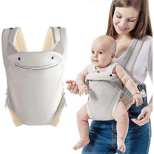 (As show, One size) Baby Strap - Grey, with pockets, four in one, easy to wear, ergonomically adjustable and breathable, perfect for newborns to infants under 15KG
