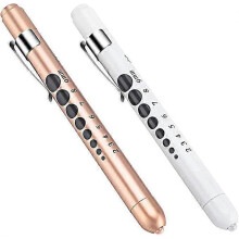 (As show, One size) 2 pieces of medical diagnostic pen flashlight (rose gold+white), reusable LED medical pen flashlight with pupil gauge, suitable for nurses and doctors