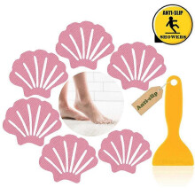 (As show, One size) Transparent anti slip sticker shell shape (6 pieces, pink), anti slip shower pad shower sticker Transparent non abrasive texture baby shower sticker,