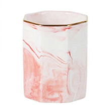 Holders for Cosmetics Ceramic Storage Cup Nordic Style Pen Organizer Pink with Gold Rim 8.5x8.5x10cm 1Pc