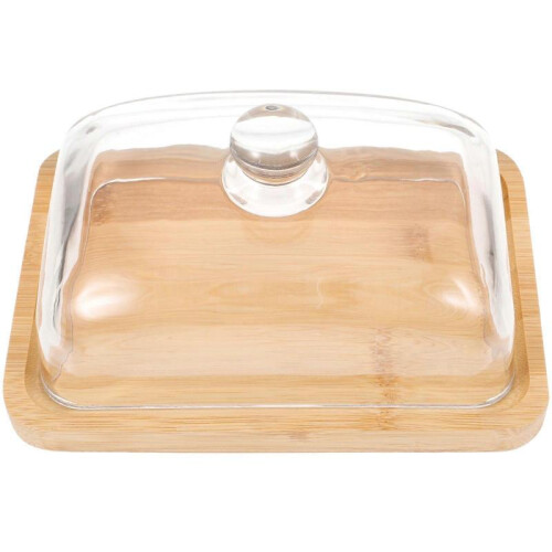 Dish with Lid Cheese Holder Picnics Rectangular Shape Wood 1Pcs