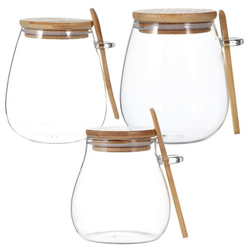 Tea Jars with Spoon Glass Kitchen Storage Containers 350ml 3Pcs