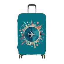 (As show, One size) Housse de bagage de voyage Housse de protection lastique pour valise de 22  28 pouces (Envoyer une tiquette de bagage gratuite) (L, Green-Plane)