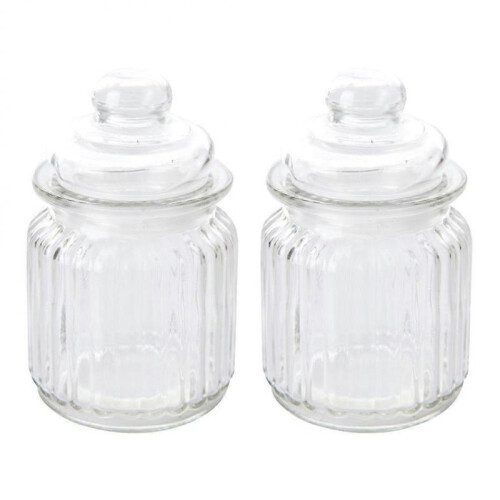 Kitchen Food Storage Container Transparent Round Shape Grain Canister for Home Users 7.5*12.5CM Moisture-Proof 2Set