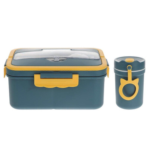 Picnic Lunch Container Heat Preservation School Blue 1500ml 1Set 1