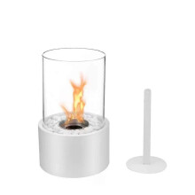 (As show, One size) Desktop round alcohol fireplace outdoor portable real fire fireplace metal stove black indoor decorative fireplace lamp-white small (12*22cm)