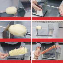 (As show, One size) Manual Twisted Potato Chip Machine Stainless Steel Hand Cranked Spiral Potato Chip Cutter for Home Kitchen