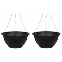 2 Black Round Venetian Hanging Basket 32cm Flower Planter Plastic Basket & Chain