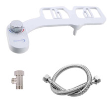(As show, One size) No Electricity Smart Toilet Lid Flusher Bidet Seat Water Sprayer Cleaning Dual Nozzle