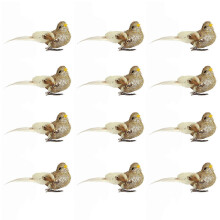 (As show, One size) 12 Pcs Gold Cardinal Artificial Birds with Clip - Cardinal Bird Christmas Ornament with Feather Wreath Flower Arrangement Supplies for Xmas Tree Party