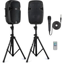1000W Bluetooth PA System Portable 26cm DJ Speakers with Stands , Wireless Microphone, USB,MP3 Playback, Built in Amplifier, for Parties