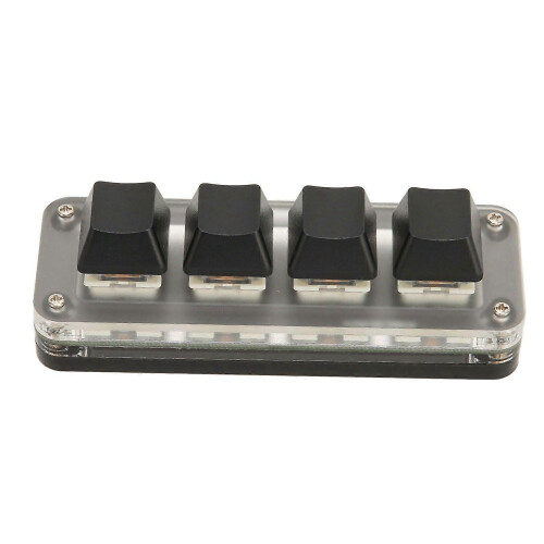 (As show, One size) USB 4-Key Programmable Mini Mechanical Keyboard for Gaming