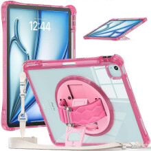 (Rose, Multicolor) For iPad Air 13 (2024) / iPad Pro 12.9 (2022) / (2021) / (2020) / (2018) Kickstand Case PC+TPU+Acryl