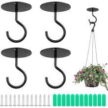 (As show, One size) Crochet Plafond 4 Pices Mtal Mur Plante Crochet Swag Cintres de Plafond avec Vis et Ancres pour Suspendre Paniers Plantes Lanternes Carillons oliens