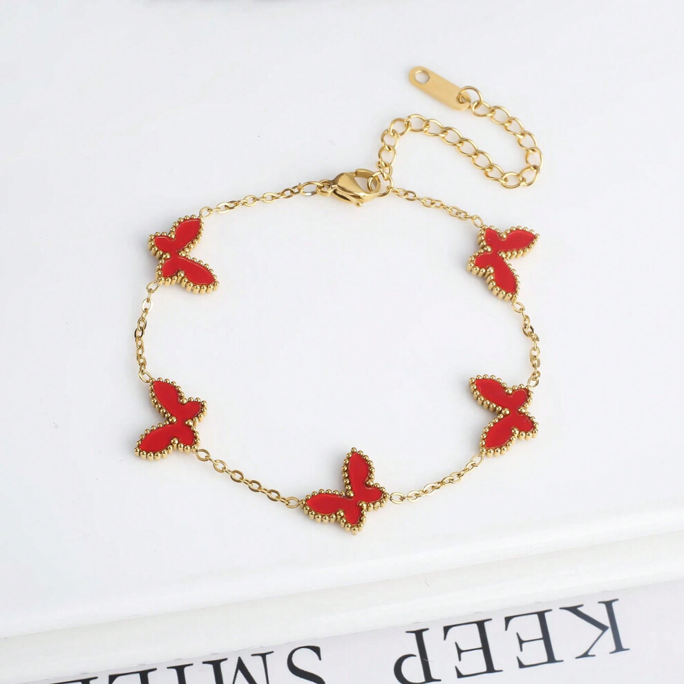(Bracelet 2) High Quality Gold Plated Stainless Steel Butterfly Insect Bracelet Classic for Women Girls Fashion Party Wedding Jewelry Clover