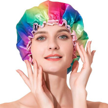 Two rainbow shower caps for girls, waterproof, reusable, washable