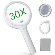 (As show, One size) Handheld charging touch switch with 20 LED lights 110mm elderly reading large mirror high-definition magnifying glass 8036